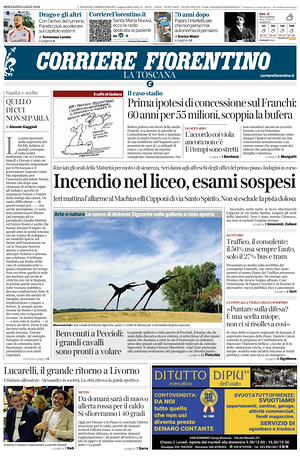 Prima pagina Corriere Fiorentino di oggi - Quotidiano regionale