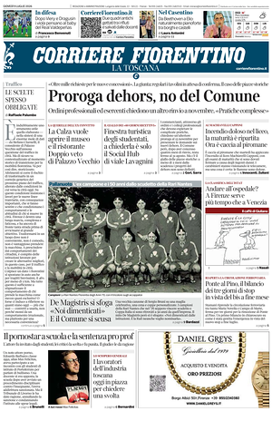 Prima pagina Corriere Fiorentino di oggi - Quotidiano regionale