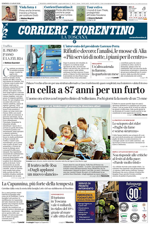 Prima pagina Corriere Fiorentino di oggi - Quotidiano regionale