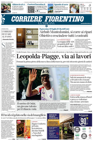 Prima pagina Corriere Fiorentino di oggi - Quotidiano regionale