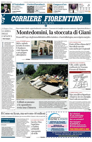 Prima pagina Corriere Fiorentino di oggi - Quotidiano regionale