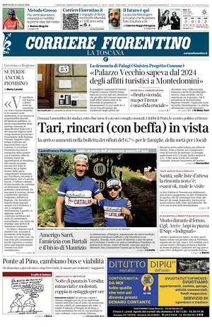 Prima pagina Corriere Fiorentino di oggi - Quotidiano regionale