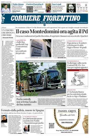 Prima pagina Corriere Fiorentino di oggi - Quotidiano regionale