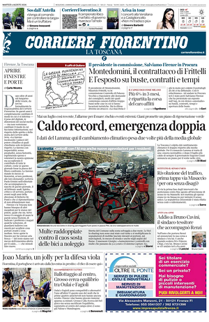 Prima pagina Corriere Fiorentino di oggi - Quotidiano regionale
