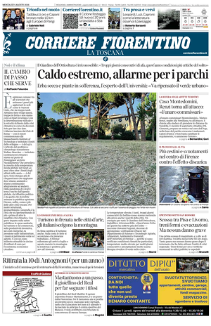 Prima pagina Corriere Fiorentino di oggi - Quotidiano regionale