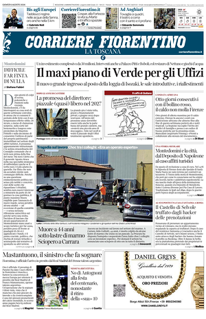 Prima pagina Corriere Fiorentino di oggi - Quotidiano regionale