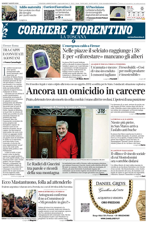 Prima pagina Corriere Fiorentino di oggi - Quotidiano regionale