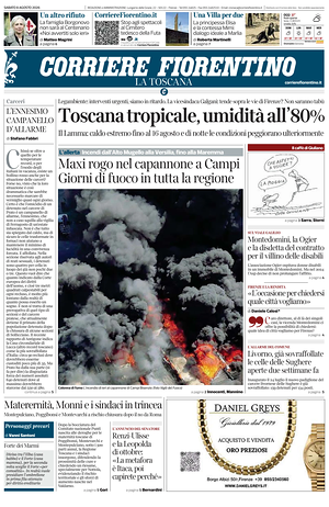 Prima pagina Corriere Fiorentino di oggi - Quotidiano regionale