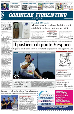 Prima pagina Corriere Fiorentino di oggi - Quotidiano regionale