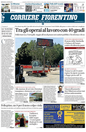 Prima pagina Corriere Fiorentino di oggi - Quotidiano regionale