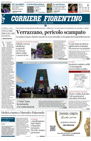 Prima pagina Corriere Fiorentino di oggi - Quotidiano regionale