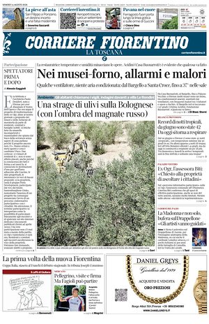 Prima pagina Corriere Fiorentino di oggi - Quotidiano regionale
