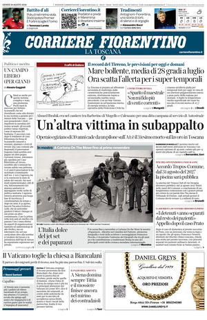 Prima pagina Corriere Fiorentino di oggi - Quotidiano regionale