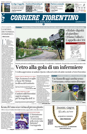 Prima pagina Corriere Fiorentino di oggi - Quotidiano regionale