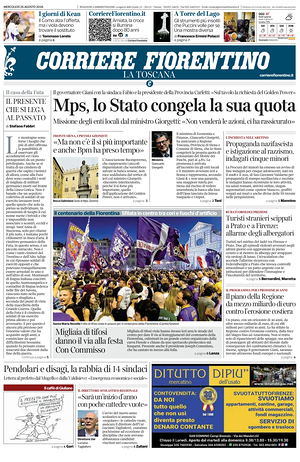 Prima pagina Corriere Fiorentino di oggi - Quotidiano regionale