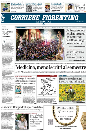 Prima pagina Corriere Fiorentino di oggi - Quotidiano regionale