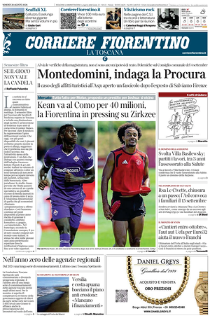 Prima pagina Corriere Fiorentino di oggi - Quotidiano regionale