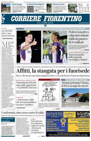 Prima pagina Corriere Fiorentino di oggi - Quotidiano regionale