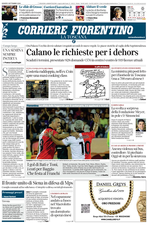 Prima pagina Corriere Fiorentino di oggi - Quotidiano regionale