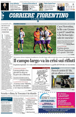 Prima pagina Corriere Fiorentino di oggi - Quotidiano regionale