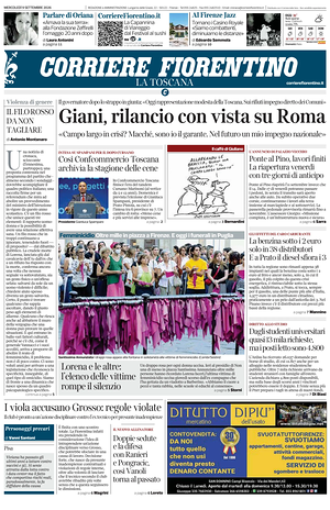 Prima pagina Corriere Fiorentino di oggi - Quotidiano regionale