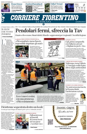 Prima pagina Corriere Fiorentino di oggi - Quotidiano regionale