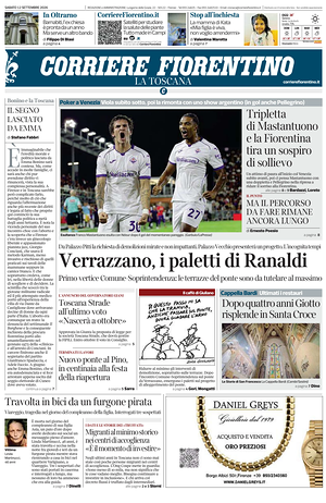 Prima pagina Corriere Fiorentino di oggi - Quotidiano regionale