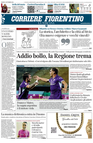 Prima pagina Corriere Fiorentino di oggi - Quotidiano regionale