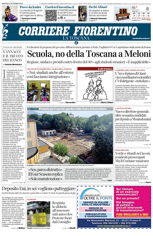 Prima pagina Corriere Fiorentino di oggi - Quotidiano regionale