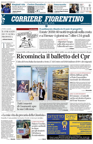 Prima pagina Corriere Fiorentino di oggi - Quotidiano regionale