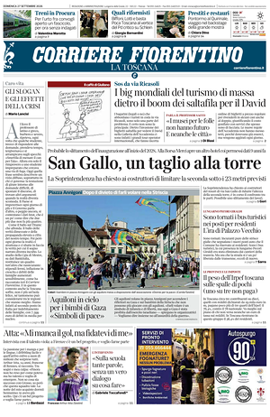 Prima pagina Corriere Fiorentino di oggi - Quotidiano regionale