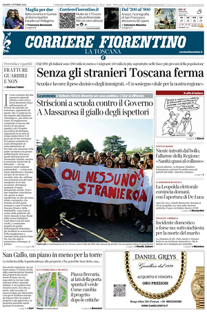 Prima pagina Corriere Fiorentino di oggi - Quotidiano regionale