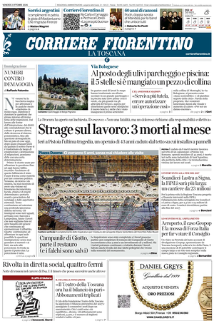 Prima pagina Corriere Fiorentino di oggi - Quotidiano regionale