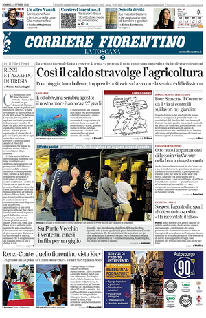 Prima pagina Corriere Fiorentino di oggi - Quotidiano regionale
