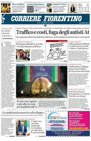 Prima pagina Corriere Fiorentino di oggi - Quotidiano regionale