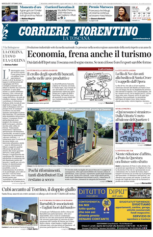 Prima pagina Corriere Fiorentino di oggi - Quotidiano regionale
