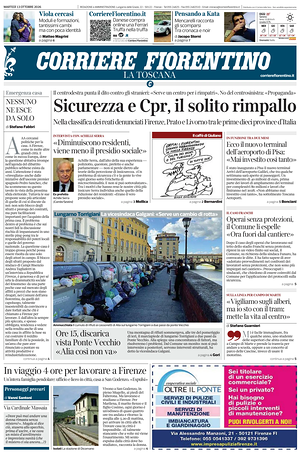 Prima pagina Corriere Fiorentino di oggi - Quotidiano regionale