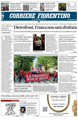 Prima pagina Corriere Fiorentino di oggi - Quotidiano regionale