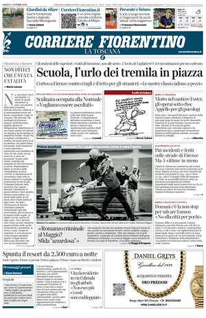 Prima pagina Corriere Fiorentino di oggi - Quotidiano regionale