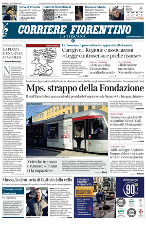 Prima pagina Corriere Fiorentino di oggi - Quotidiano regionale