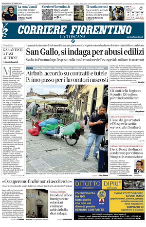Prima pagina Corriere Fiorentino di oggi - Quotidiano regionale