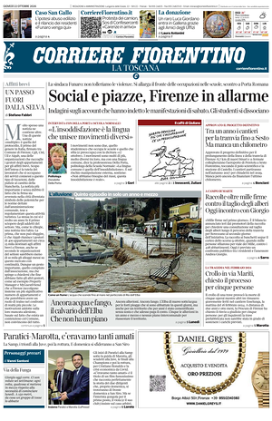 Prima pagina Corriere Fiorentino di oggi - Quotidiano regionale