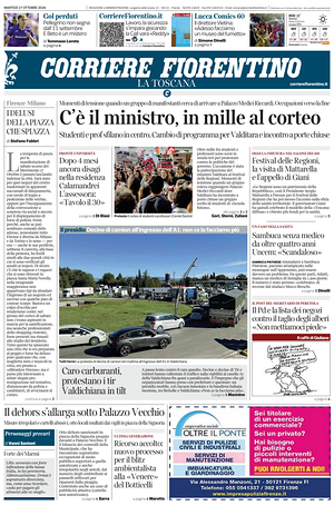 Prima pagina Corriere Fiorentino di oggi - Quotidiano regionale