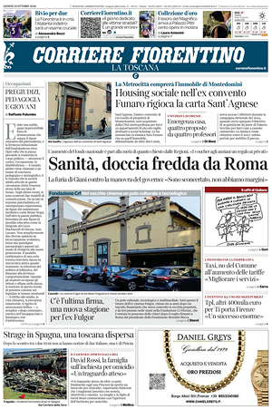 Prima pagina Corriere Fiorentino di oggi - Quotidiano regionale