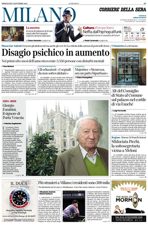 Prima pagina Corriere della Sera (Milano) di oggi - Quotidiano regionale