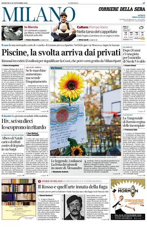 Prima pagina Corriere della Sera (Milano) di oggi - Quotidiano regionale