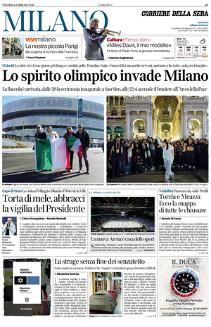 Prima pagina Corriere della Sera (Milano) di oggi - Quotidiano regionale