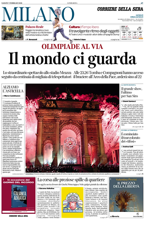 Prima pagina Corriere della Sera (Milano) di oggi - Quotidiano regionale