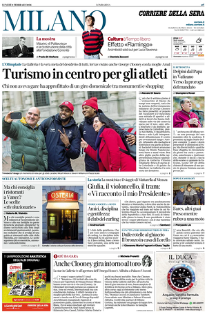 Prima pagina Corriere della Sera (Milano) di oggi - Quotidiano regionale