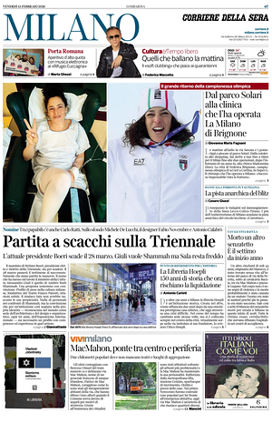 Prima pagina Corriere della Sera (Milano) di oggi - Quotidiano regionale
